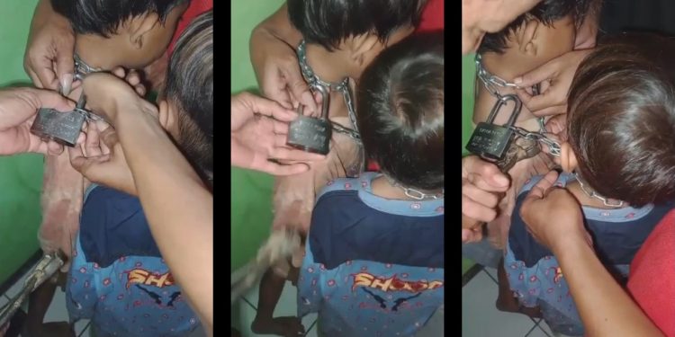 Viral! Ayah Kandung Rantai Leher Kakak-Adik di Majalengka karena Diduga Mencuri Uang (Tangkapan Layar)