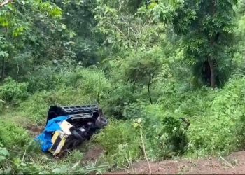Truk Pengangkut Pasir Terjun Ke Jurang Sedalam 20 Meter (Foto : Darfan)