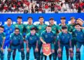 Skuad timnas futsal Indonesia saat laga melawan Vietnam.