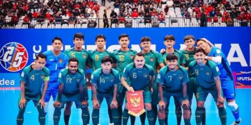 Skuad timnas futsal Indonesia saat laga melawan Vietnam.