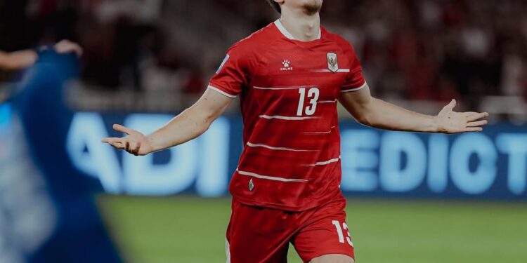 Selebrasi Mauro Zijlstra setelah mencetak gol untuk Timnas Indonesia ke gawang St. Kitts and Nevis, Jumat, 27 Maret 2026.