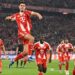 Selebrasi Aleksandar Pavlovic dalam laga Bayern Munchen vs Real Madrid di leg kedua perempat final Liga Champions 2025/2026, Kamis (16/4/2026). (c) AP Photo/Lennart Preiss
