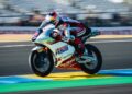 Veda Ega Pratama saat finis posisi enam pada kualifikasi Moto3 Prancis di Sirkuit Le Mans hari Sabtu (09/05/2026). (Honda Team Asia)