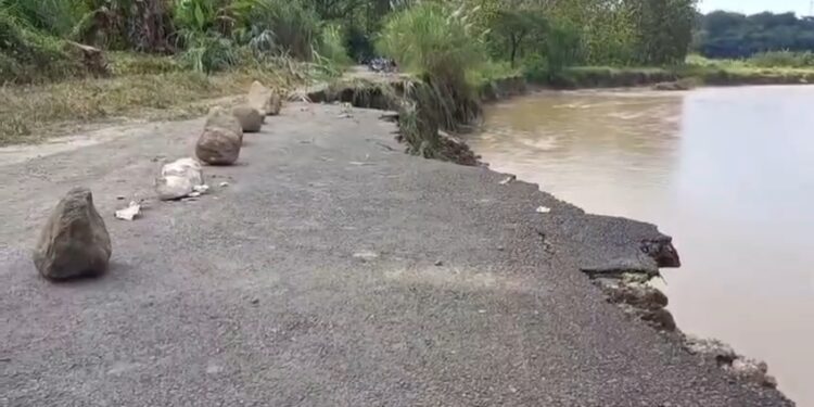Longsor dan Luapan Kali Cijurai Putus Akses Jalan Nagrak–Logikaum (Foto : Darfan)