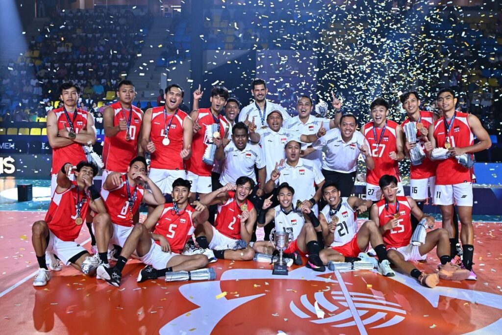Timnas voli putra Indonesia menjuarai AVC Men Cup 2026 usai mengalahkan Korea Selatan 3-0 di final, Minggu (28/6/2026).(AVC Cup 2026)