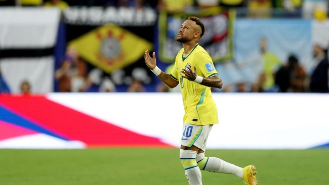 Neymar tampil sebagai pemain pengganti saat Brasil bertemu Skotlandia pada laga fase grup Piala Dunia 2026. (REUTERS/Paul Childs)