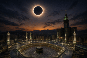 ILustrasi gerhana matahari total di Mekkah (Foto : Darfan)