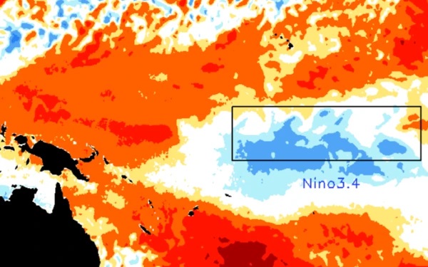 Ilustrasi anomali suhu muka laut global bulan Februari 2026. Dominasi merah di Samudra Pasifik menjadi penanda kuat datangnya fase El Nino. (Foto: Arsip BMKG)
