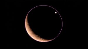 Okultasi Bulan-Venus dengan garis bantu, menunjukkan Venus di balik Bulan. Foto: Wikimedia Commons/Soefrm